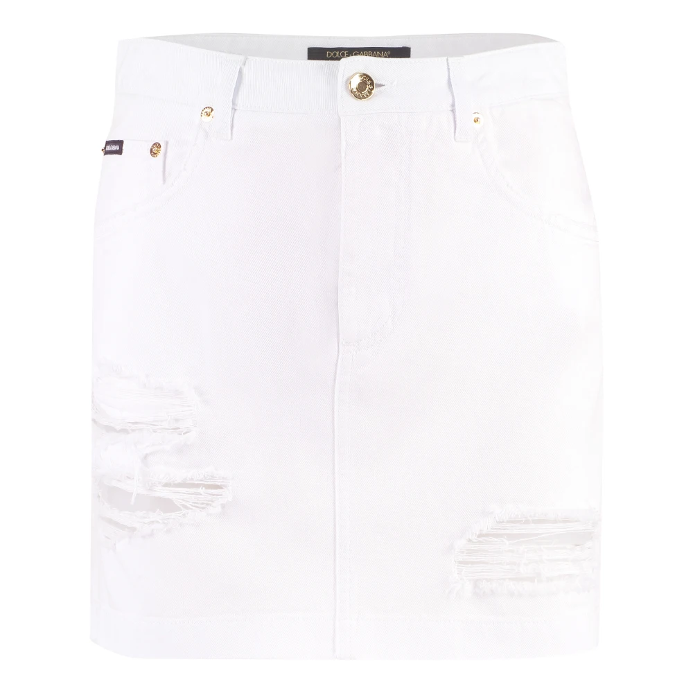 Dolce & Gabbana Versleten Denim Minirok White Dames