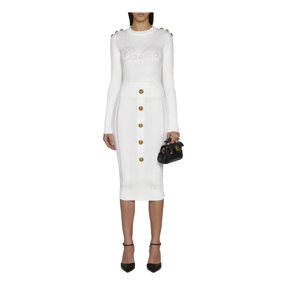Balmain Witte Gebreide Trui met Logo Versiering White Dames