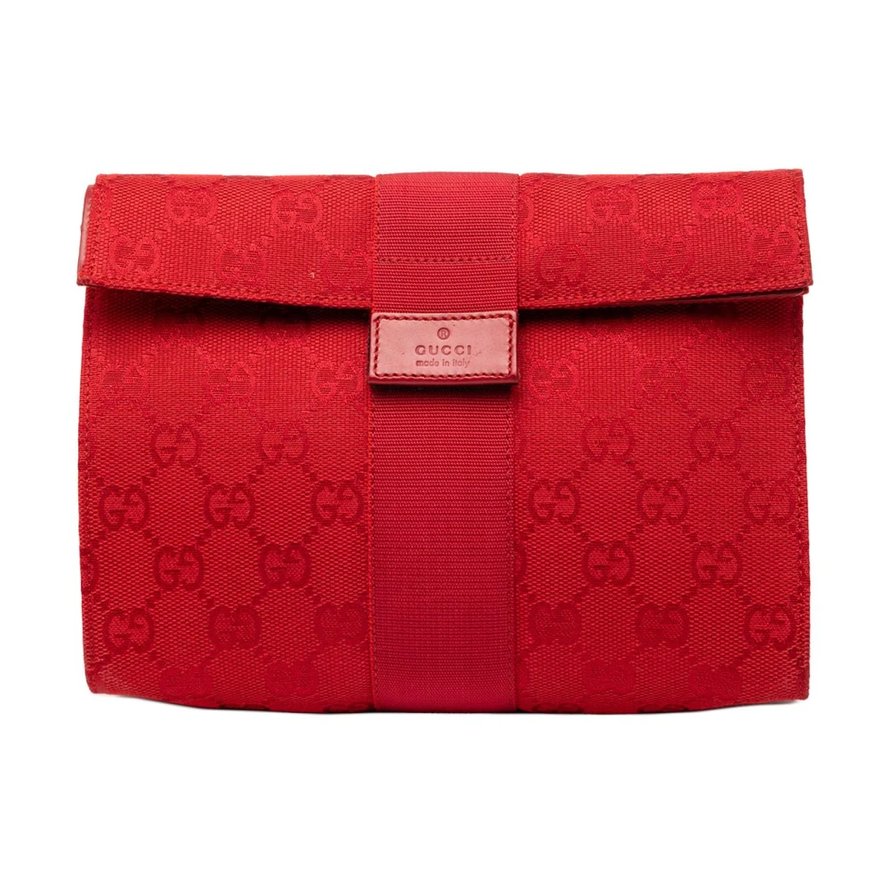 Gucci Vintage Women's Red Pre-Owned Canvas Flap Pouch