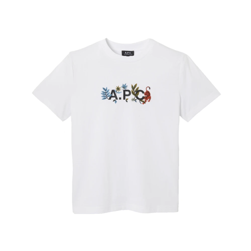 A.p.c. Men's White Floral Logo T-Shirt - T-Shirts - S - Tops