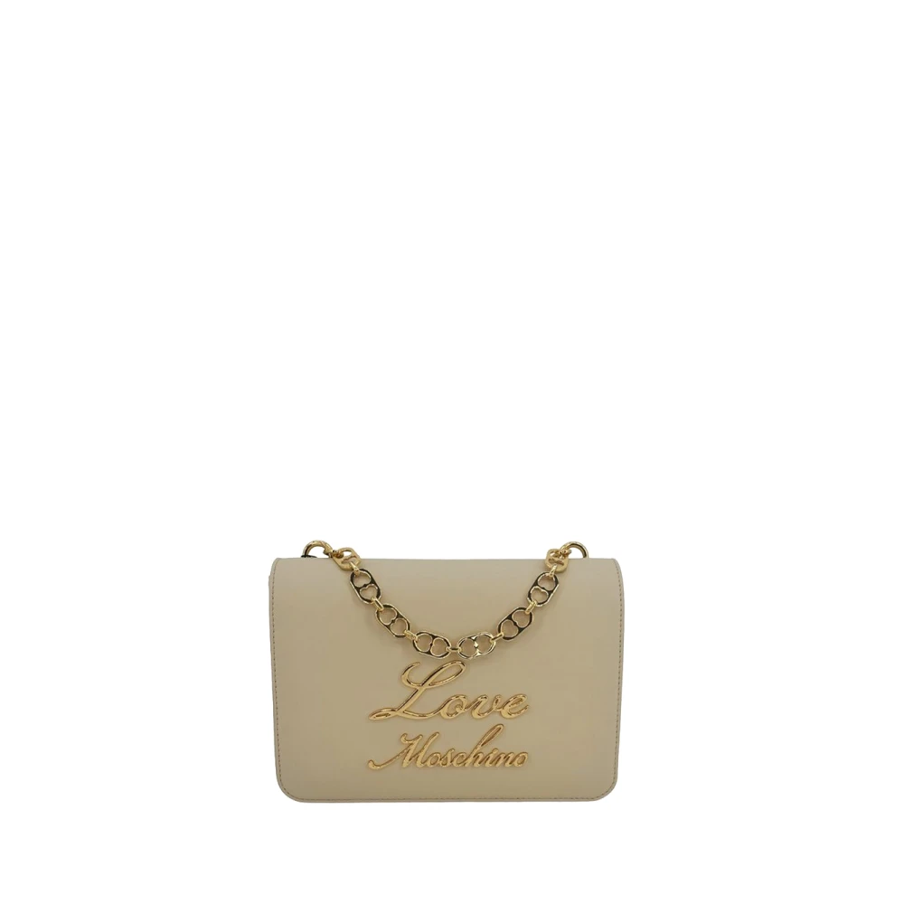 Love Moschino Elegante Ivoor Handtas met Hartenketting Beige Dames