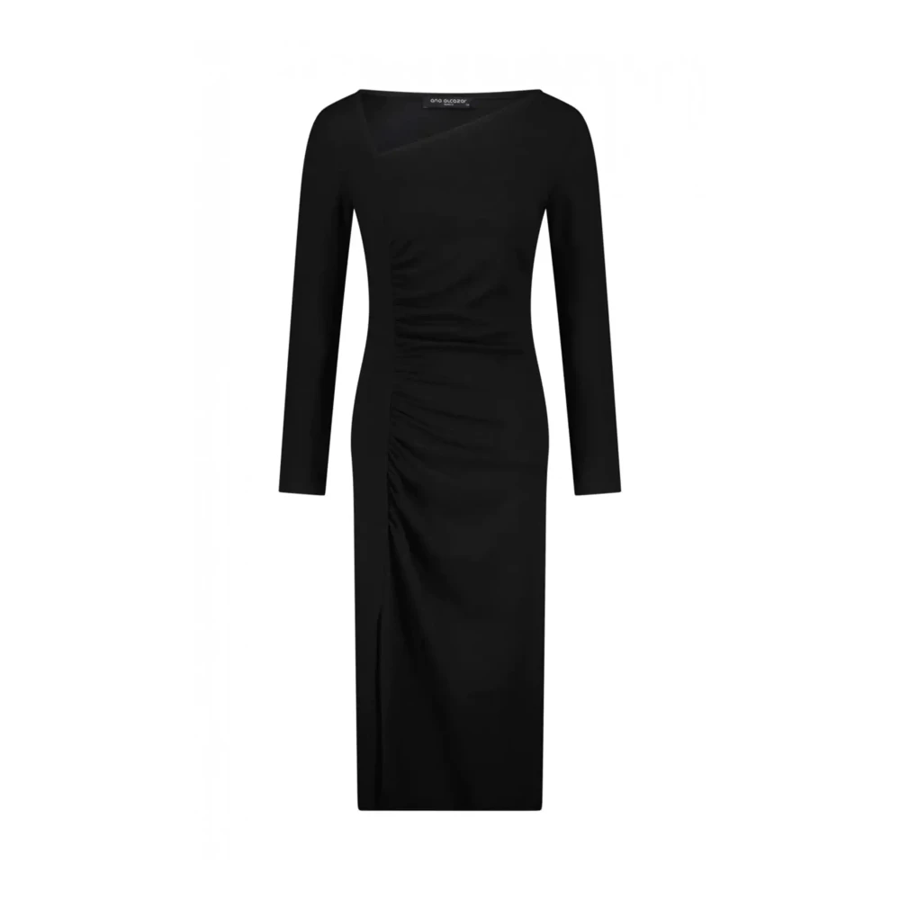 Ana Alcazar Rynkad Slim-Fit Klänning med Asymmetrisk Halsringning Black, Dam