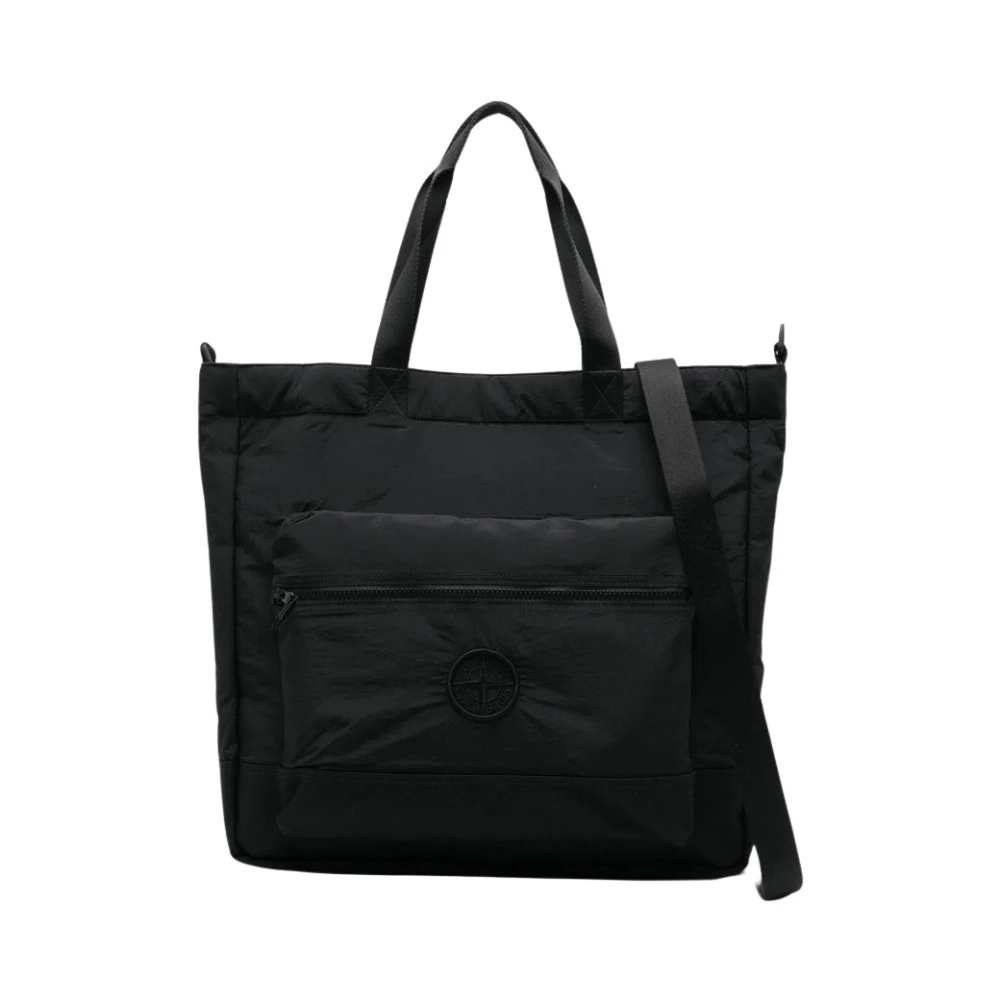 Stone Island Men's Black Shopping Bags, One Size, Borsone Tote