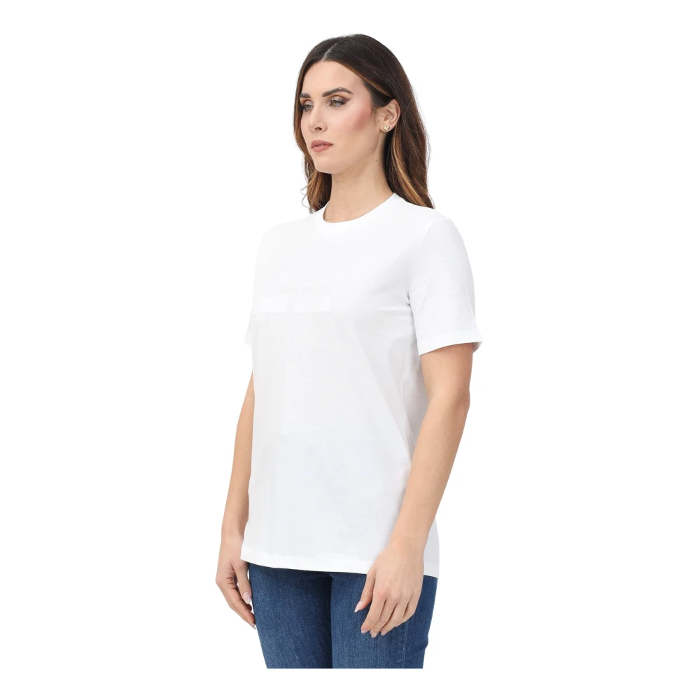 Elisabetta Franchi White T-Shirts, Female, M, Jersey T-Shirt With Embroidered Logo And Rhinestones