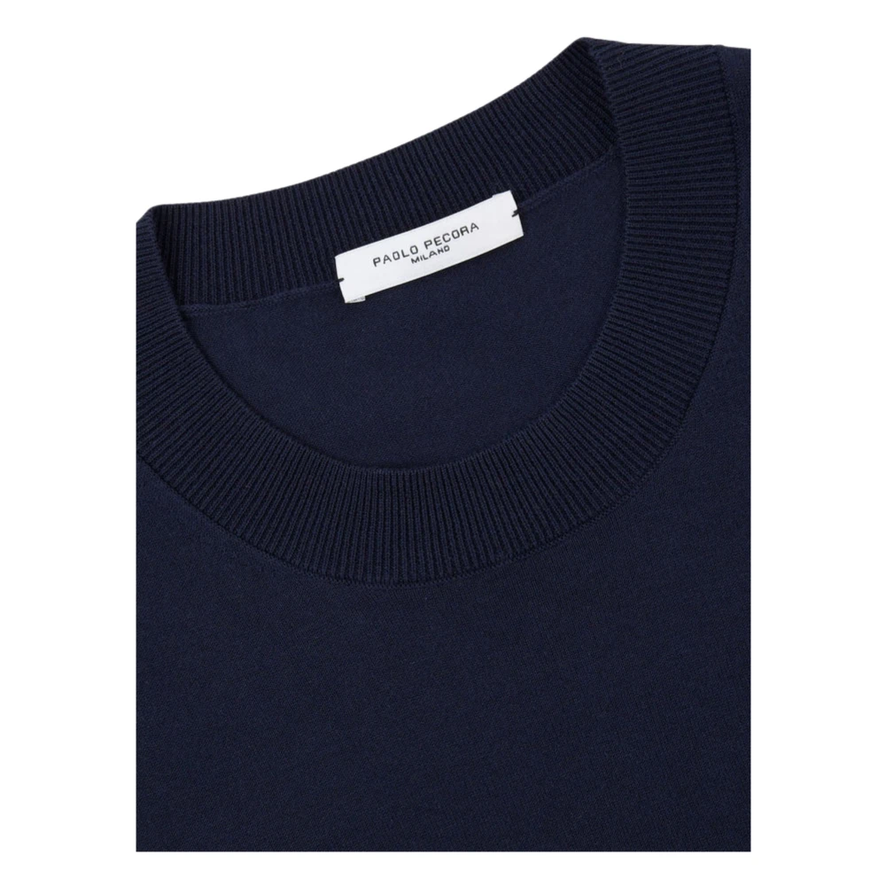 Paolo Pecora Navy Blauwe Korte Mouw Sweater Blue Heren