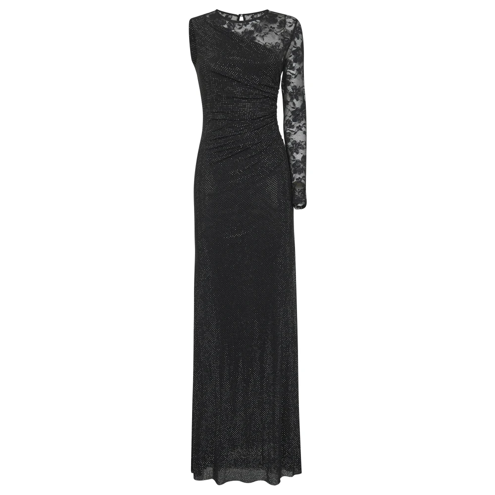 Self Portrait Women's Black Rhinestone Mesh And Lace Maxi Dress