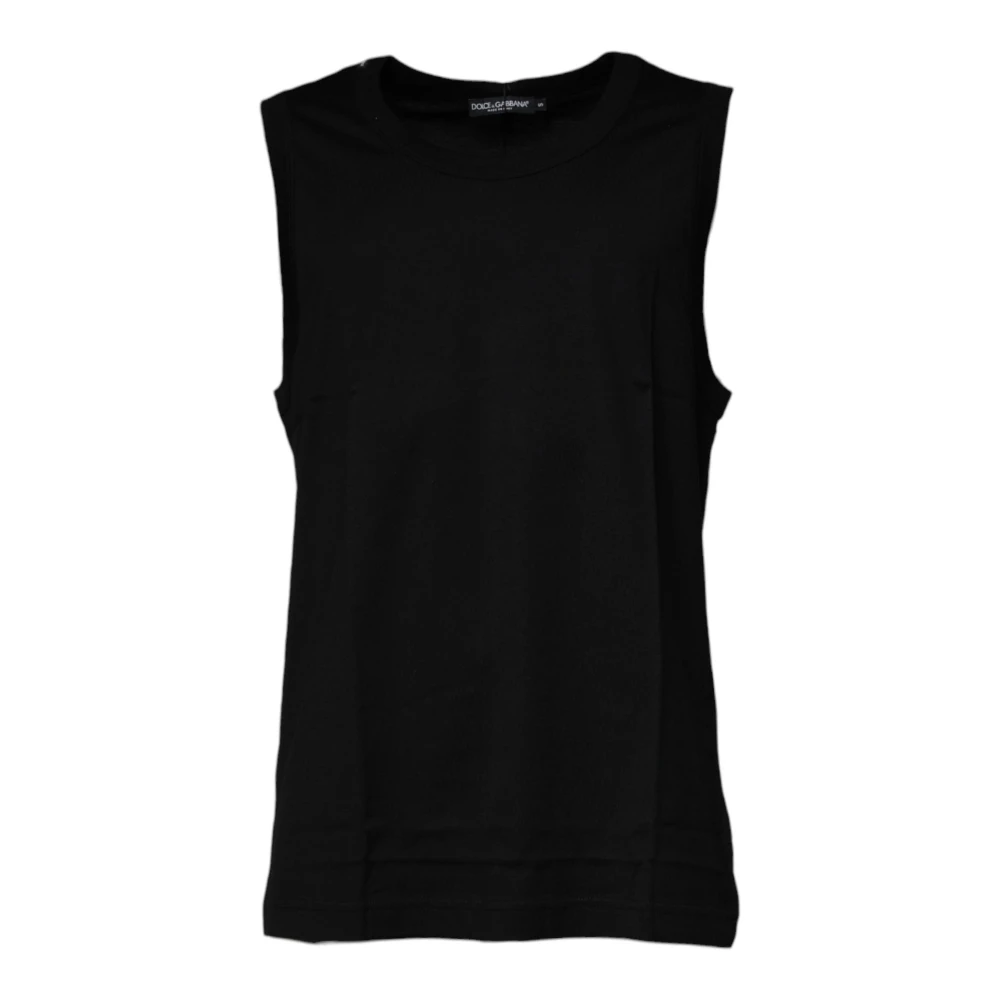Dolce & Gabbana Zwarte Mouwloze Katoenen Ronde Hals Tank Black Heren