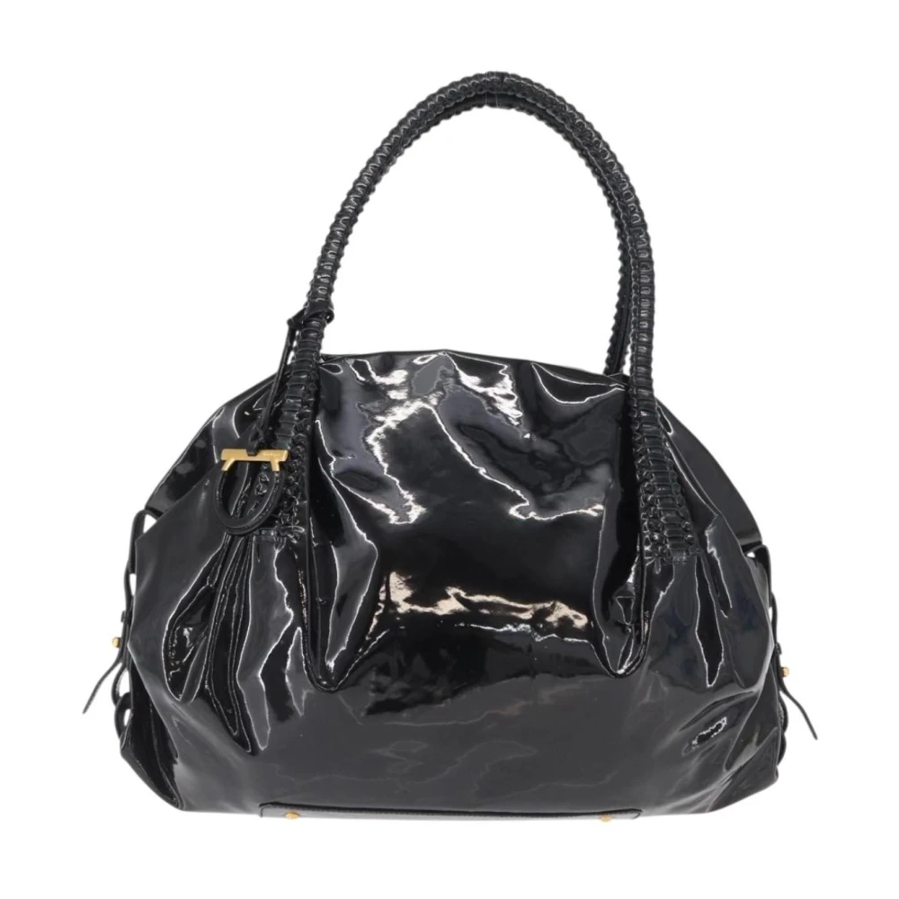 Salvatore Ferragamo Pre-Owned Women's Black Pre-Owned Vintage Gancini Canvas Leather Trim Tote
