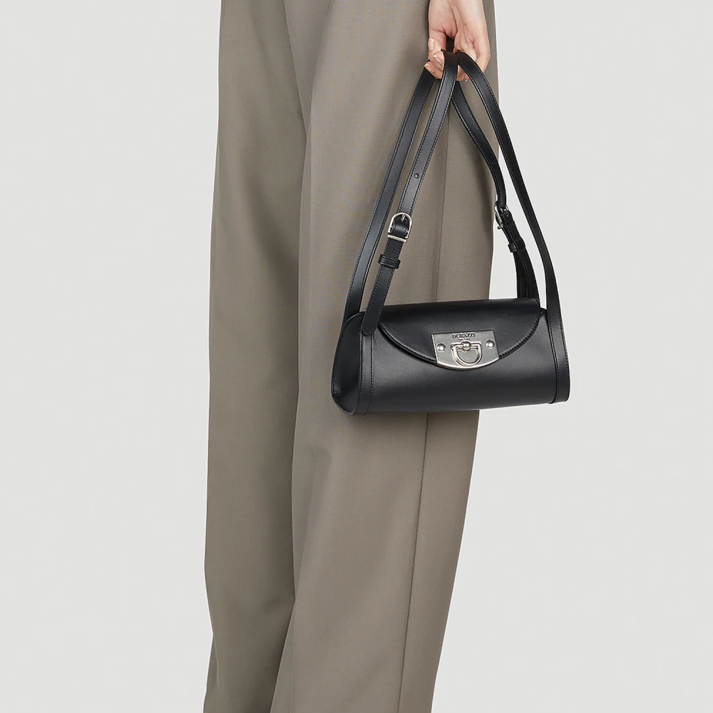 Durazzi Milano Leren Rol Schoudertas Black Dames