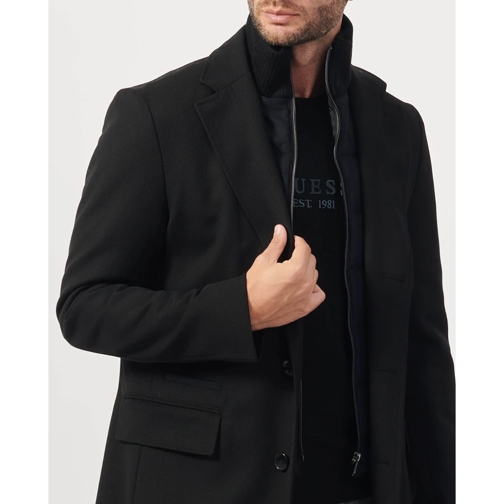 Boss Zwarte Wollen Jas Slim Fit Black Heren