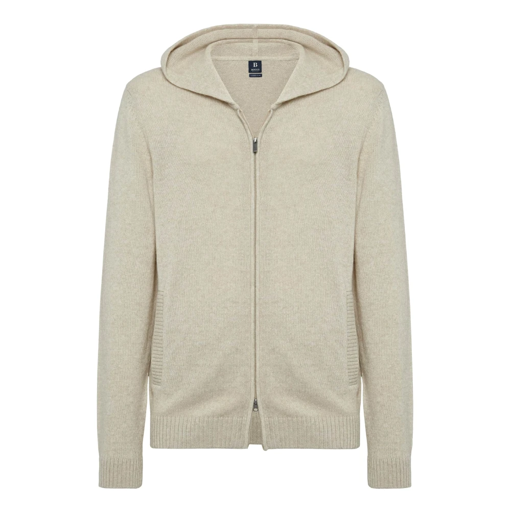 Boggi Milano Cashmere Blend Full Zip Hoodie Sweater Beige Heren