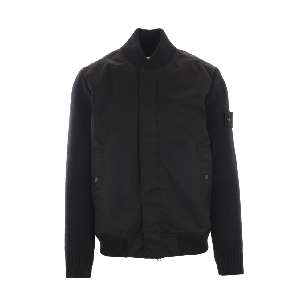 Stone Island Zwarte wollen twill bomberjack Black Heren