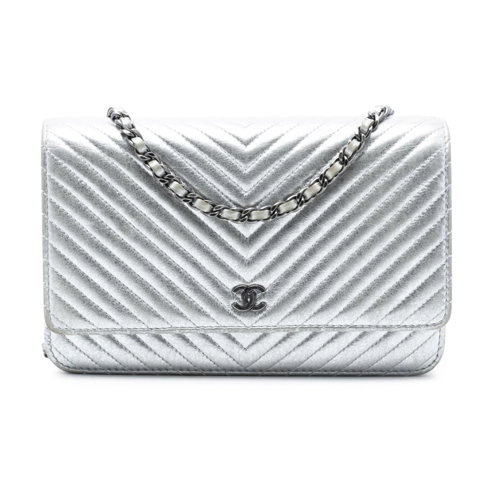 Chanel Vintage Women's Gray Pre-Owned Flap Chain Wallet