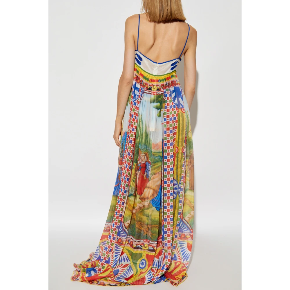 Dolce & Gabbana Zijden jurk met Carretto-patroon Multicolor Dames