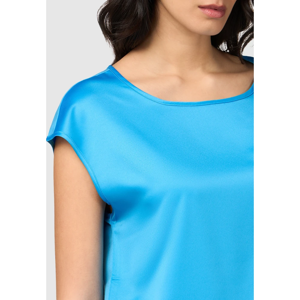 Oltre Kimono Sleeve T-Shirt in Satijn en Viscose Jersey Blue Dames