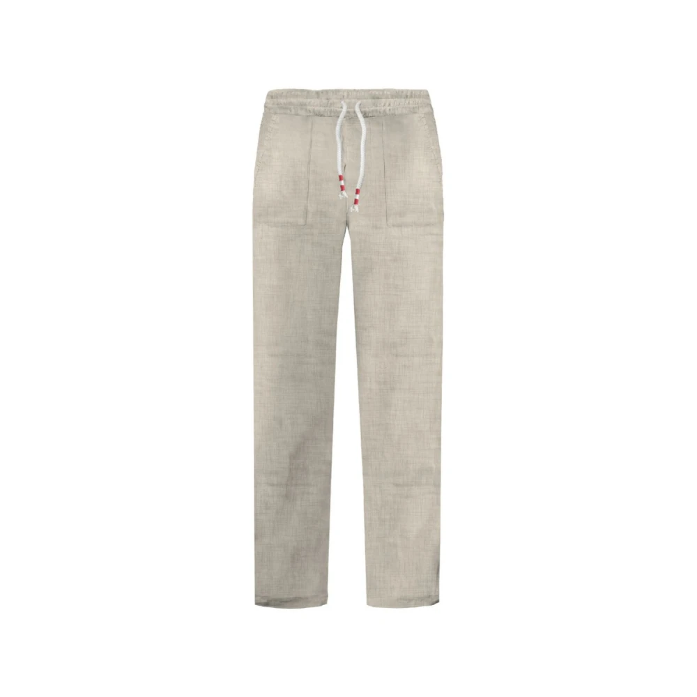 Mc2 Saint Barth Men's Beige Straight Trousers, M, Linen Long Trousers With Drawstring Fastening
