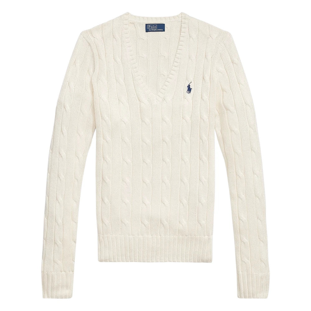 Polo Ralph Lauren Women's White V-Neck Knitwear, M, Jumpers