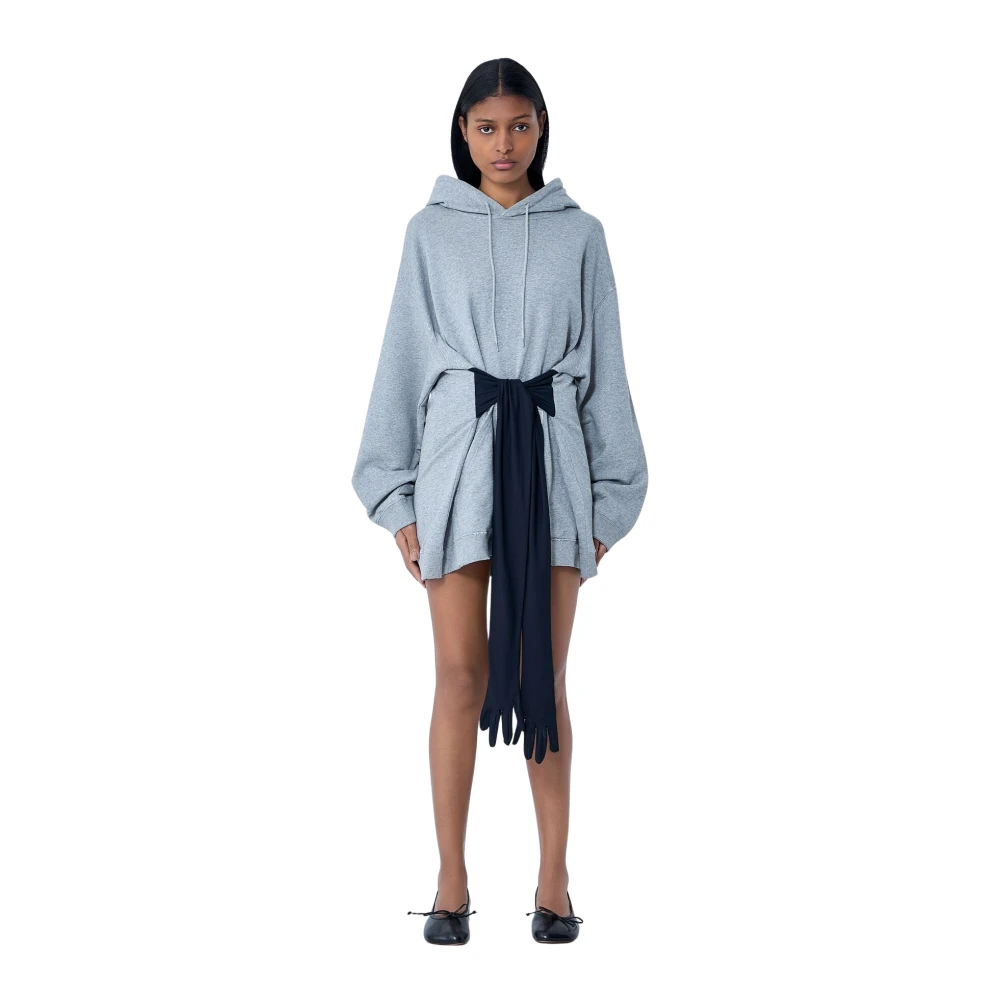Mm6 Maison Margiela Women's Gray Hooded Sweatshirt With Attached Sash - Hoodies - S - Sweatshirts & Hoodies
