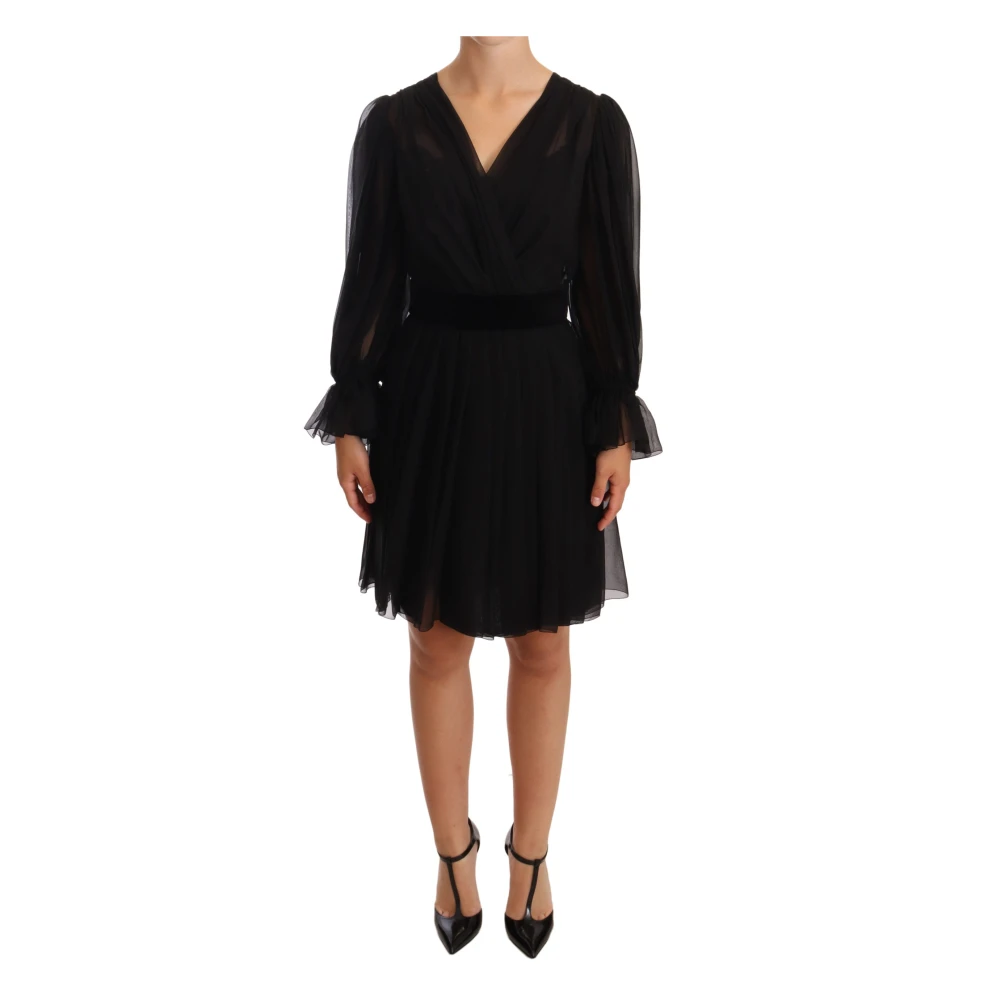 Dolce & Gabbana Women's Black Mesh Pleated Mini Silk Stretch Dress