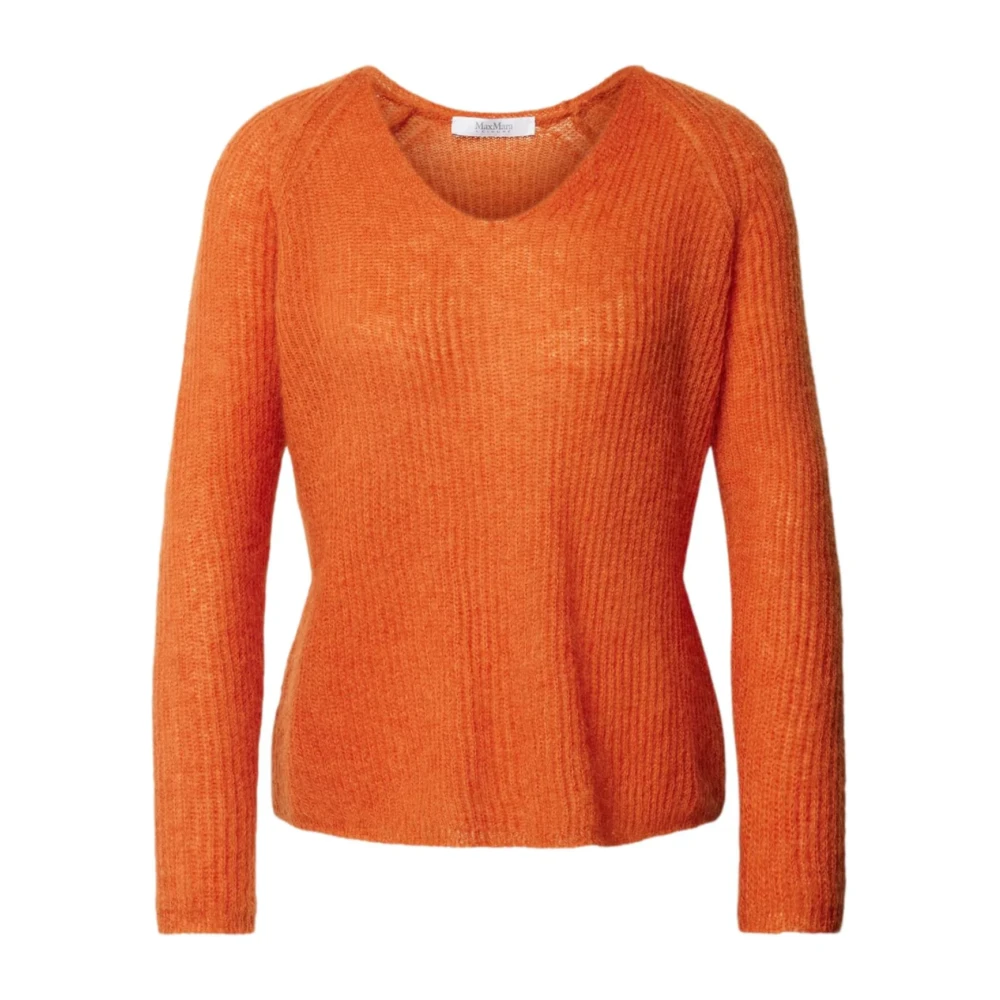 Max Mara Zachte Mohair V-Hals Trui Orange Dames