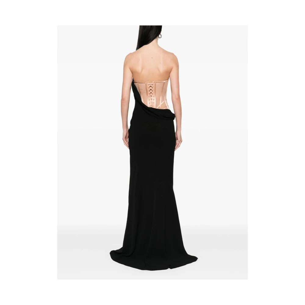 Mugler Zwarte Vetersluiting Mieder Transparante Bustier Jurk Black Dames