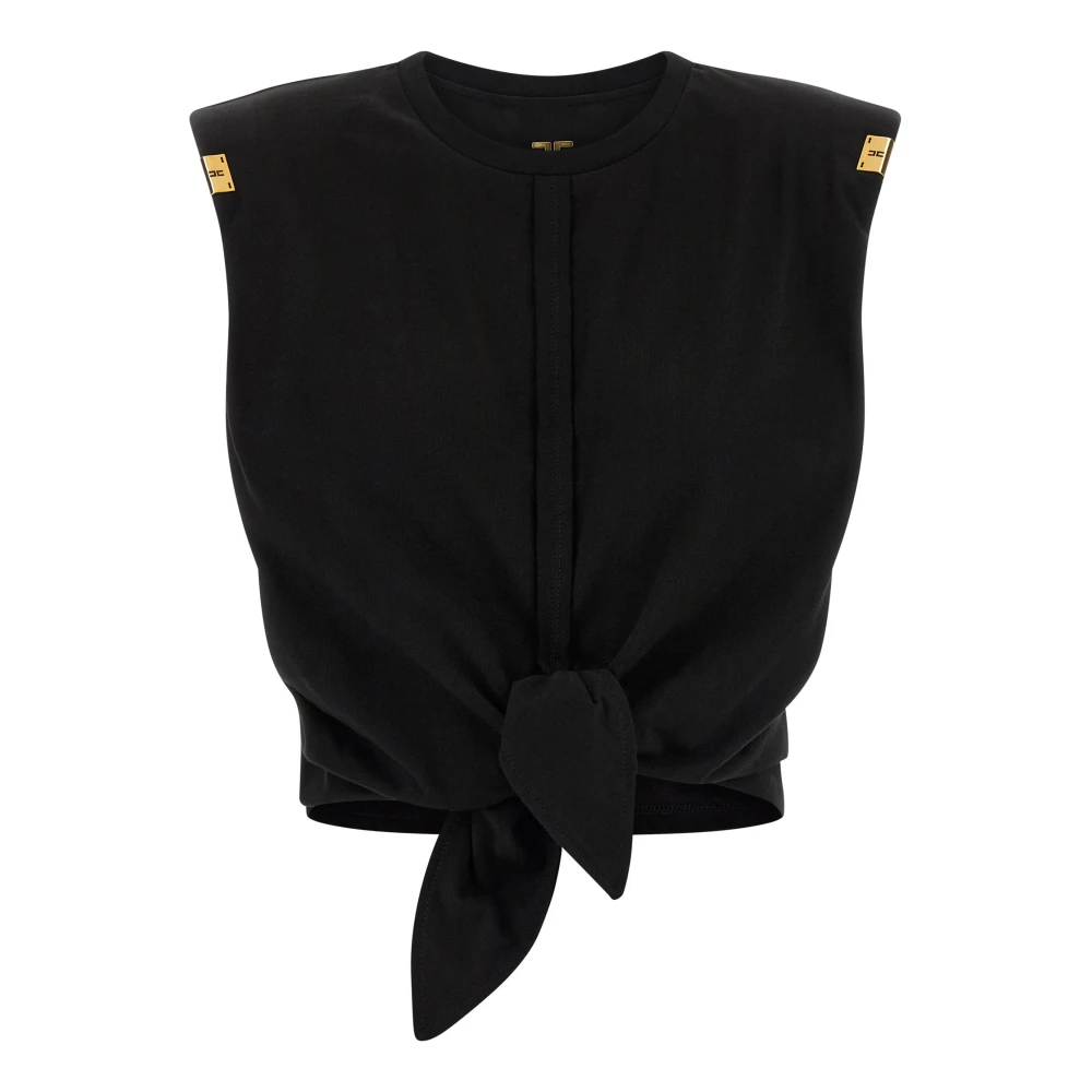 Elisabetta Franchi Black Cropped Knot T-Shirt - Female - Sleeveless Tops - M - Tops