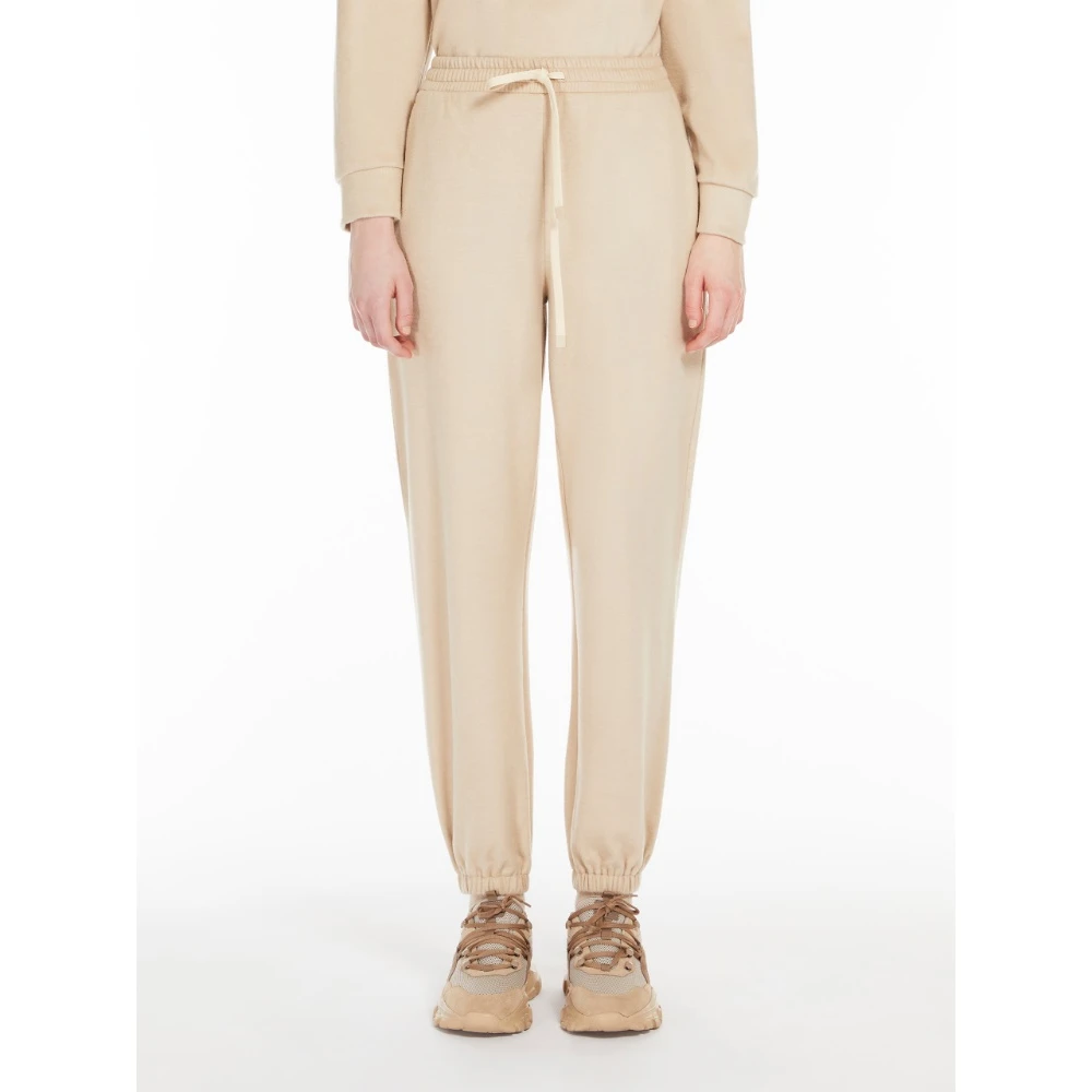 Max Mara Weekend Jersey Drap Broek met Elastische Taille Beige Dames