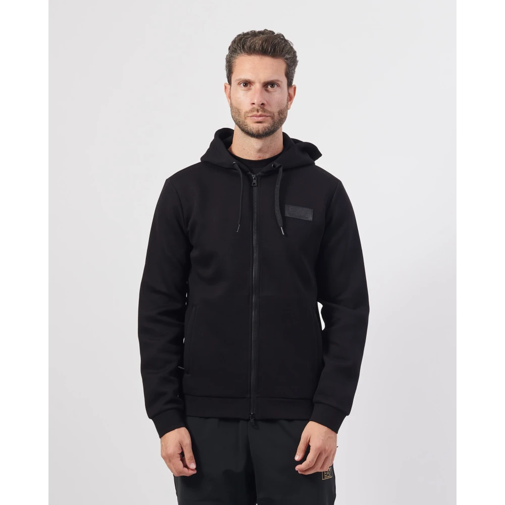 Emporio Armani Zwarte hoodie met volledige rits Black Heren