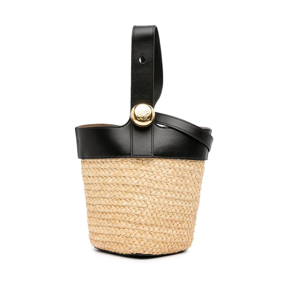 Loewe Pre-Owned Women's Brown Pre-Owned Raffia Bucket Bag Leather Trim