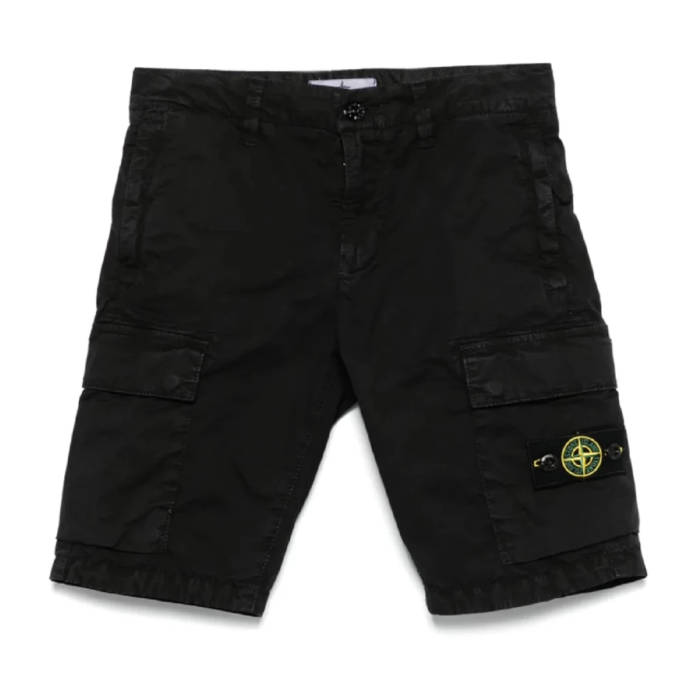 Stone Island Boys Black Shorts,, Relaxed Fit Bermuda Shorts For Size 8 Y