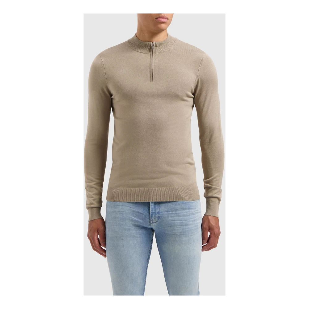 Pure Path Essentiële Half-Zip Gebreide Trui Beige Heren