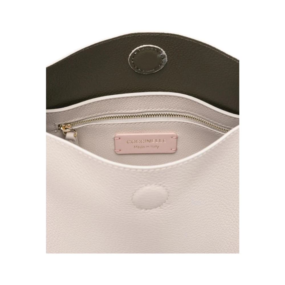 Coccinelle Gekartelde Textuur Kalfsleren Tas met Logo Beige Dames