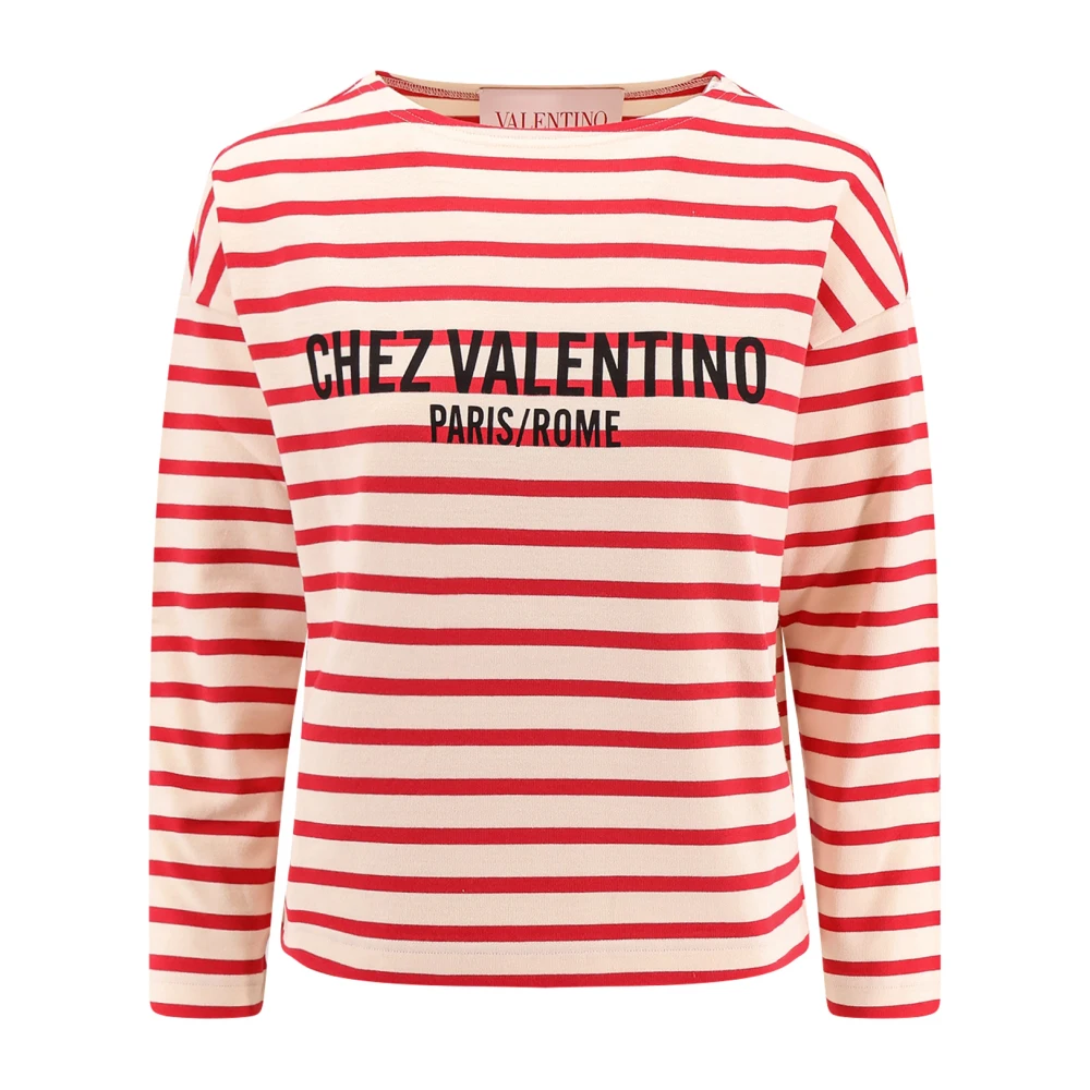Valentino Gestreept katoenen T-shirt met print Red Dames