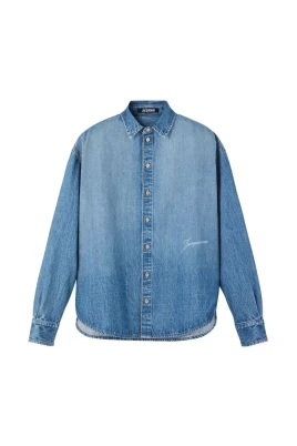 Denim skjorta med broderat logotyp
