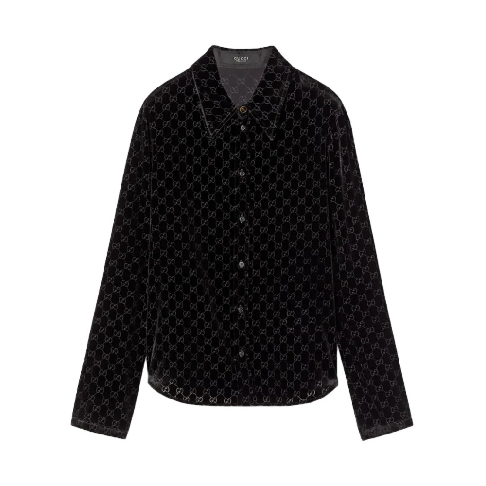 Gucci Men's Black Casual Shirts, L, Stretch Gg Velvet Devoré Shirt