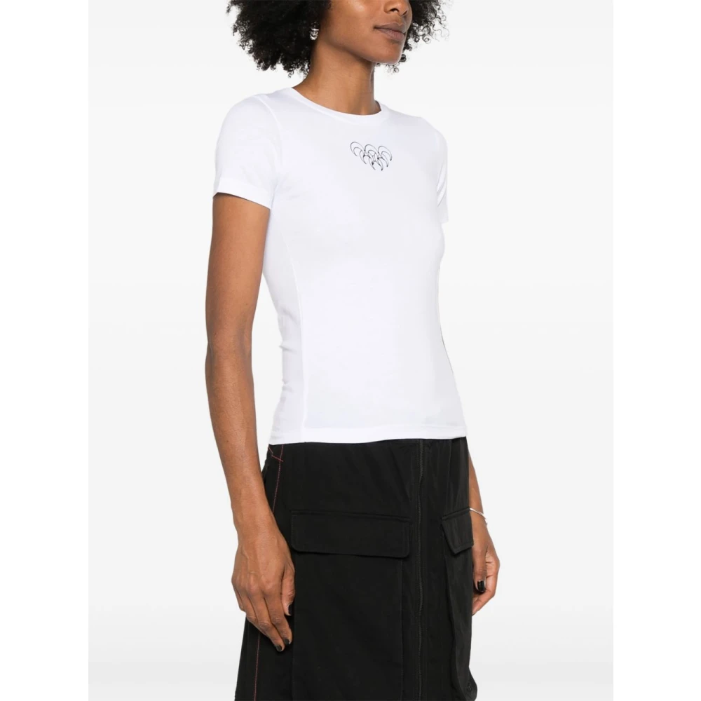 Marine Serre Witte Halve Maan Borduurwerk T-shirt White Dames