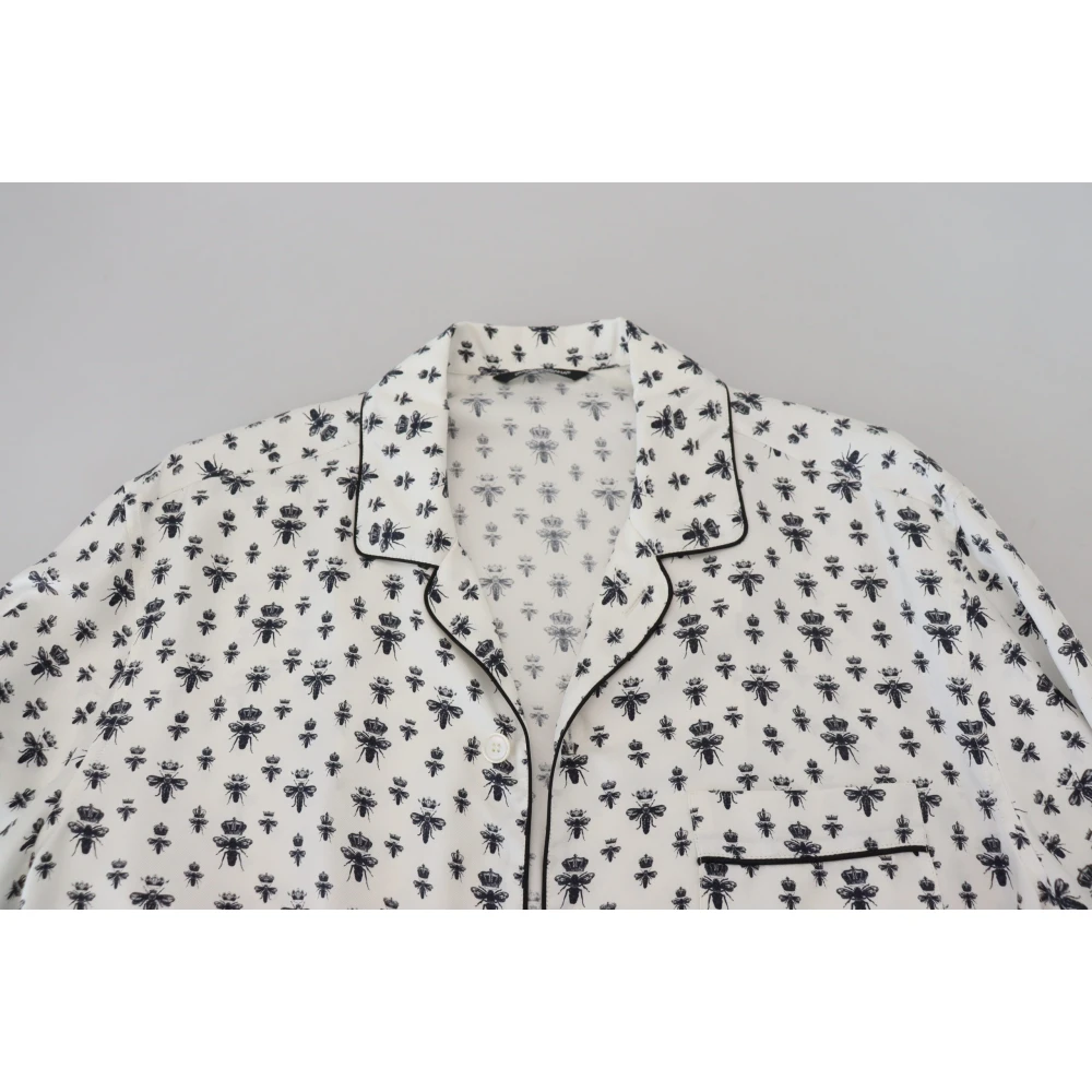 Dolce & Gabbana Bijenprint Linnen Pyjama Shirt White Heren