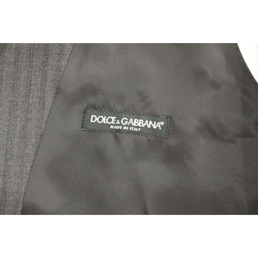Dolce & Gabbana Elegante Grijze Gestreepte Wollen Jurk Vest Gray Heren