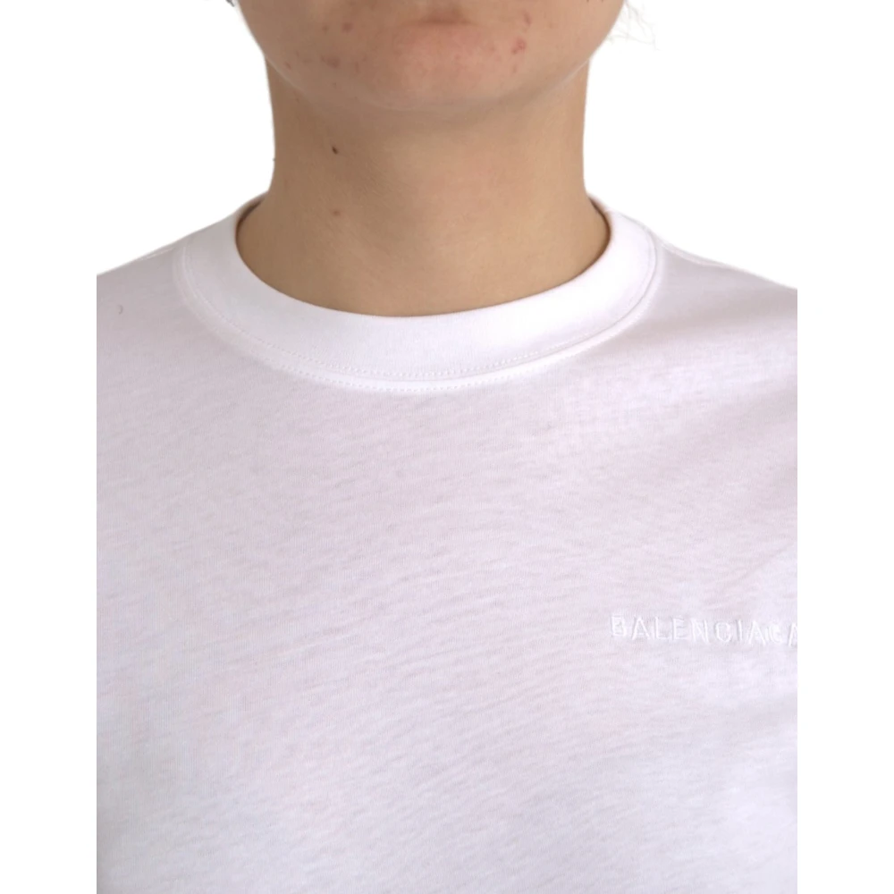 Balenciaga Katoenen T-shirt met Ronde Hals White Dames