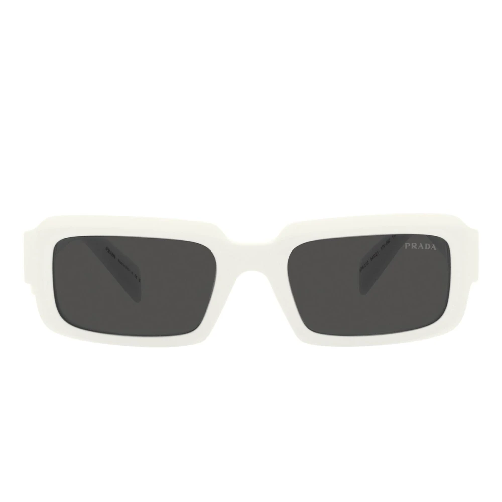 Rektangulære solbriller med hvit ramme og mørkegrå linser