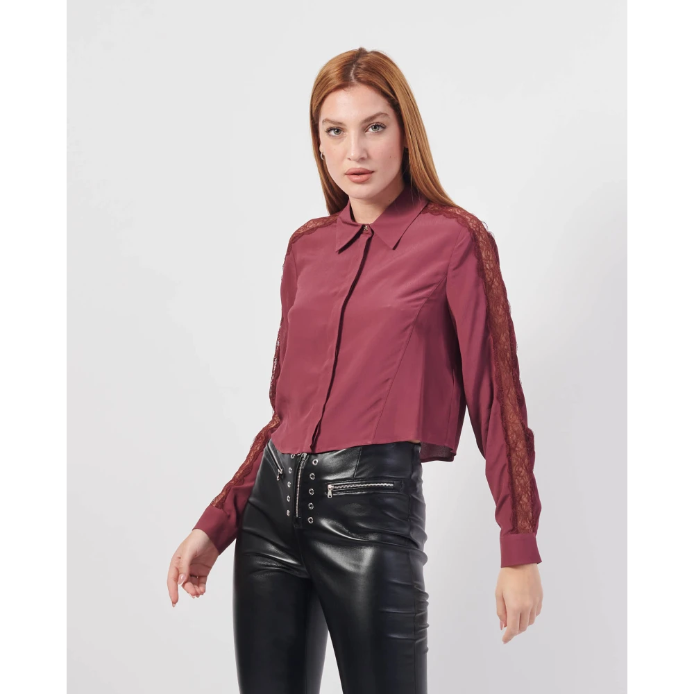 PATRIZIA PEPE Relaxed fit viscose crêpe shirt met kanten inzetstukken Red Dames