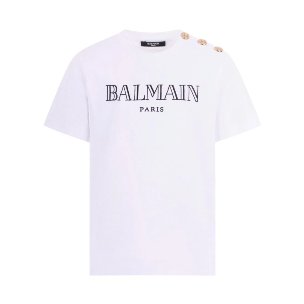 Balmain Boys White T-Shirt With Button Detail And Logo - Kids Short Sleeve T-Shirts - 8 Y - Kids