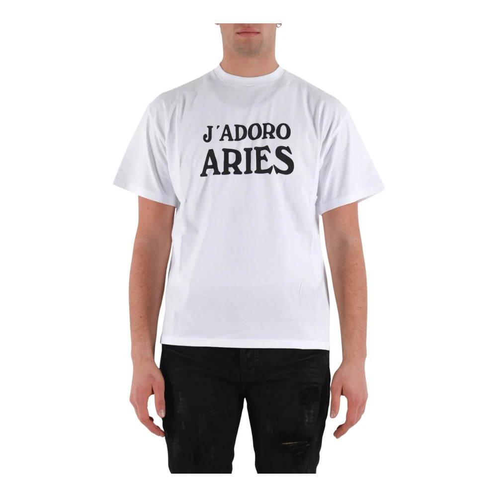 Aries Front Print Regular Fit T-shirt White Heren