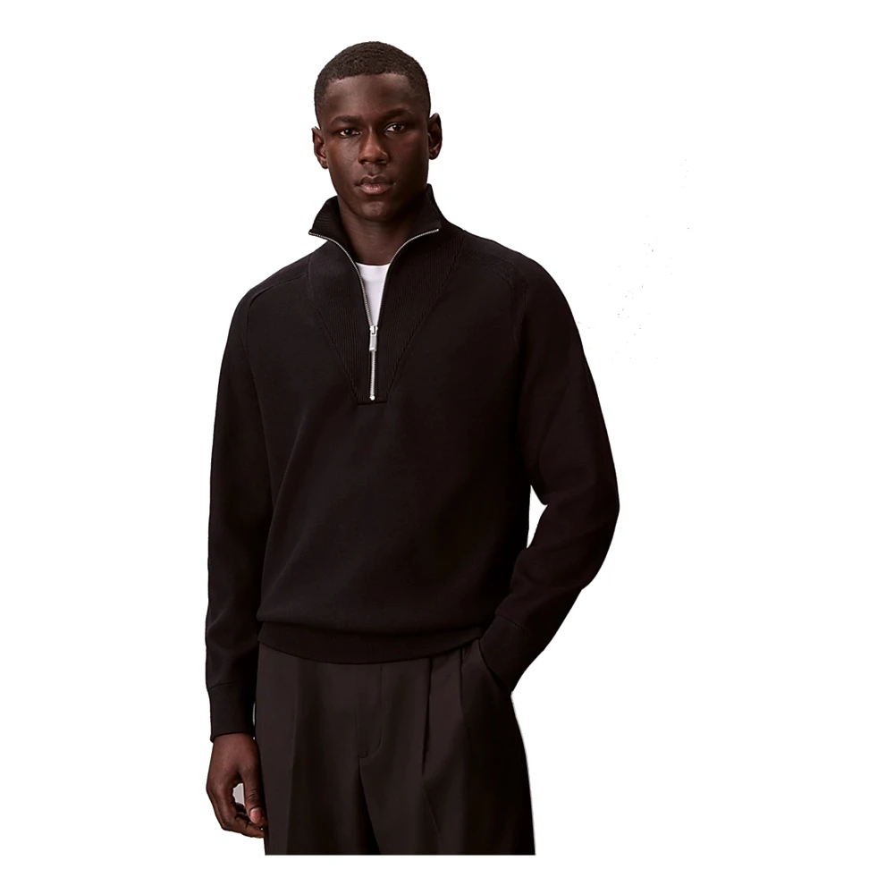 Calvin Klein Men's Black Zip-Throughs, S, Tech Knit Quarter Zip Jumper