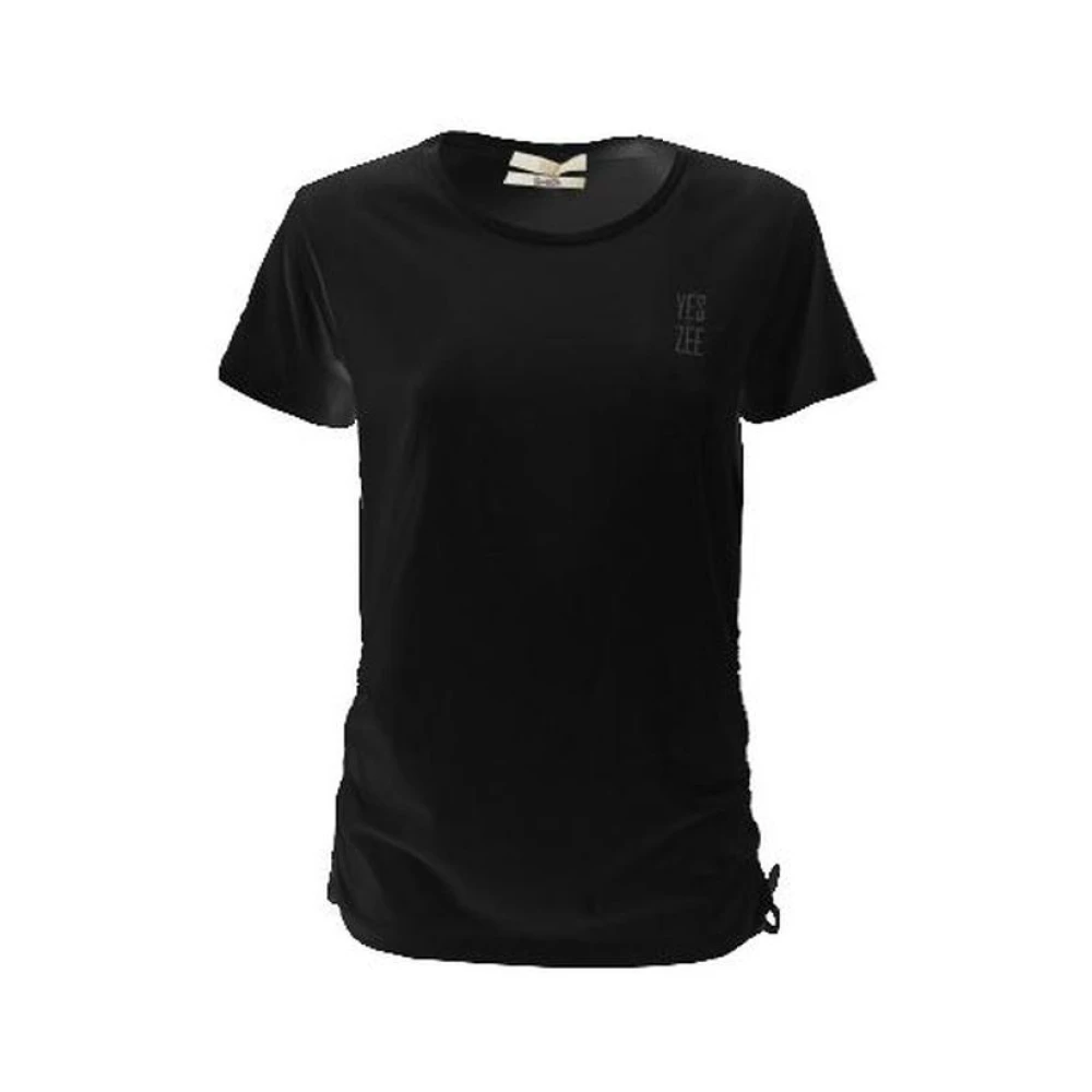 YES ZEE Katoenen Ronde Hals T-shirt met Zijkanten Koorden Black Dames