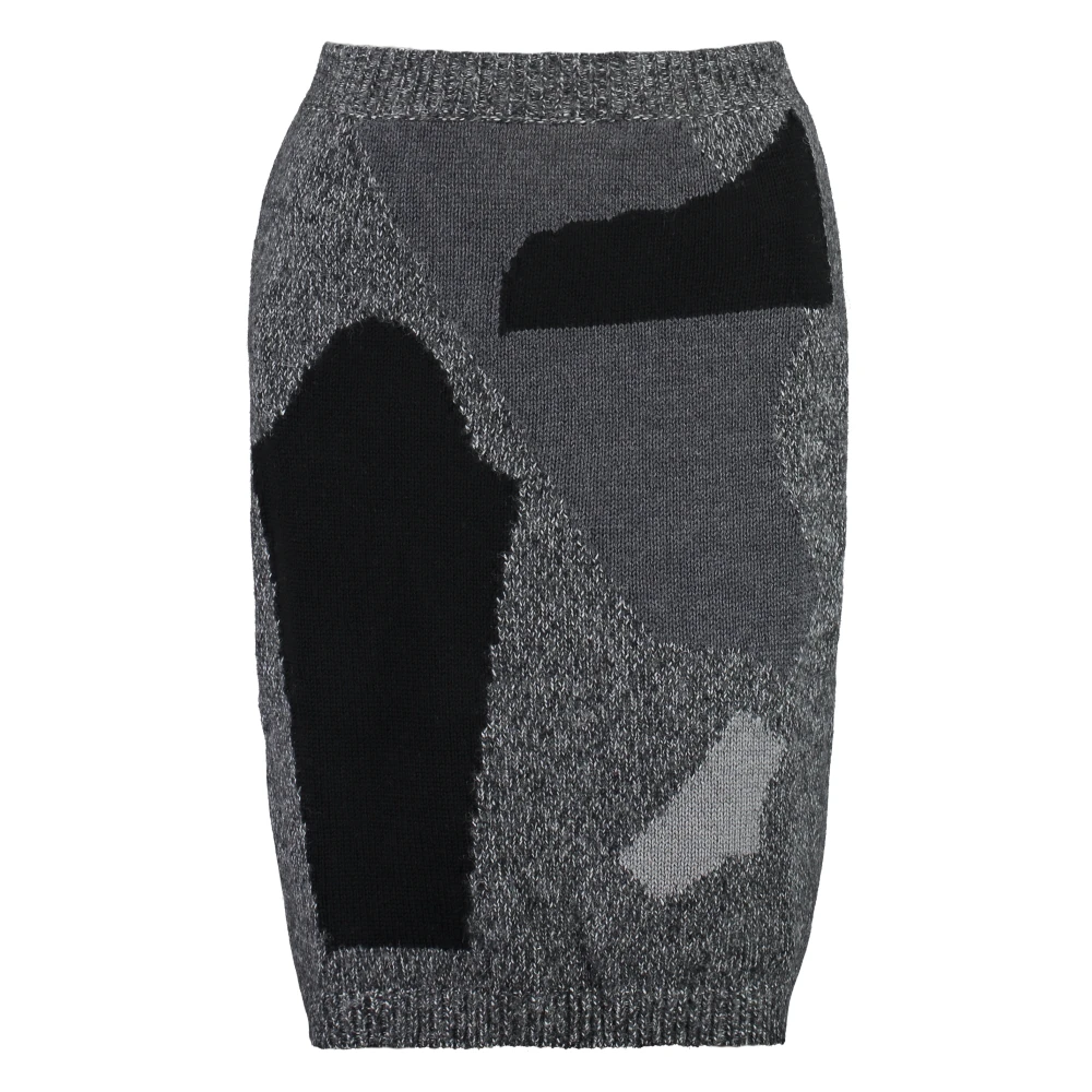 Moschino Geribde Gebreide Rok met Contrastinzetten Gray Dames