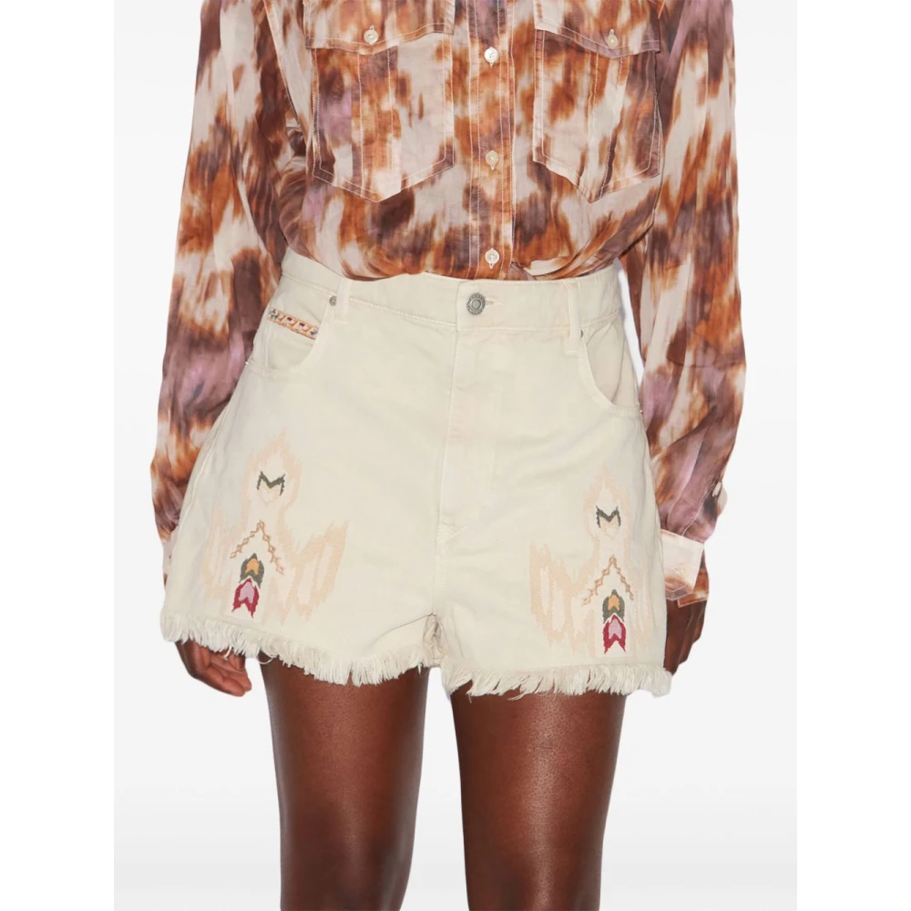 Isabel Marant Étoile Witte denim shorts met geborduurd motief White Dames