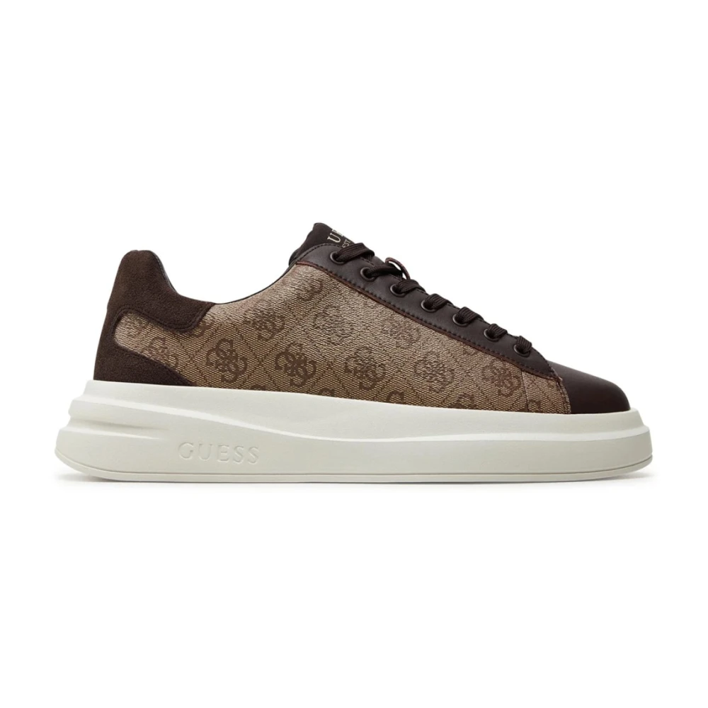 Guess Uomo Marrone, Pelle Per Fmpvibfal12 Sneaker Elba 4G Logo Marrone (44), Basso, Stringhe, Casual - Immagine 4