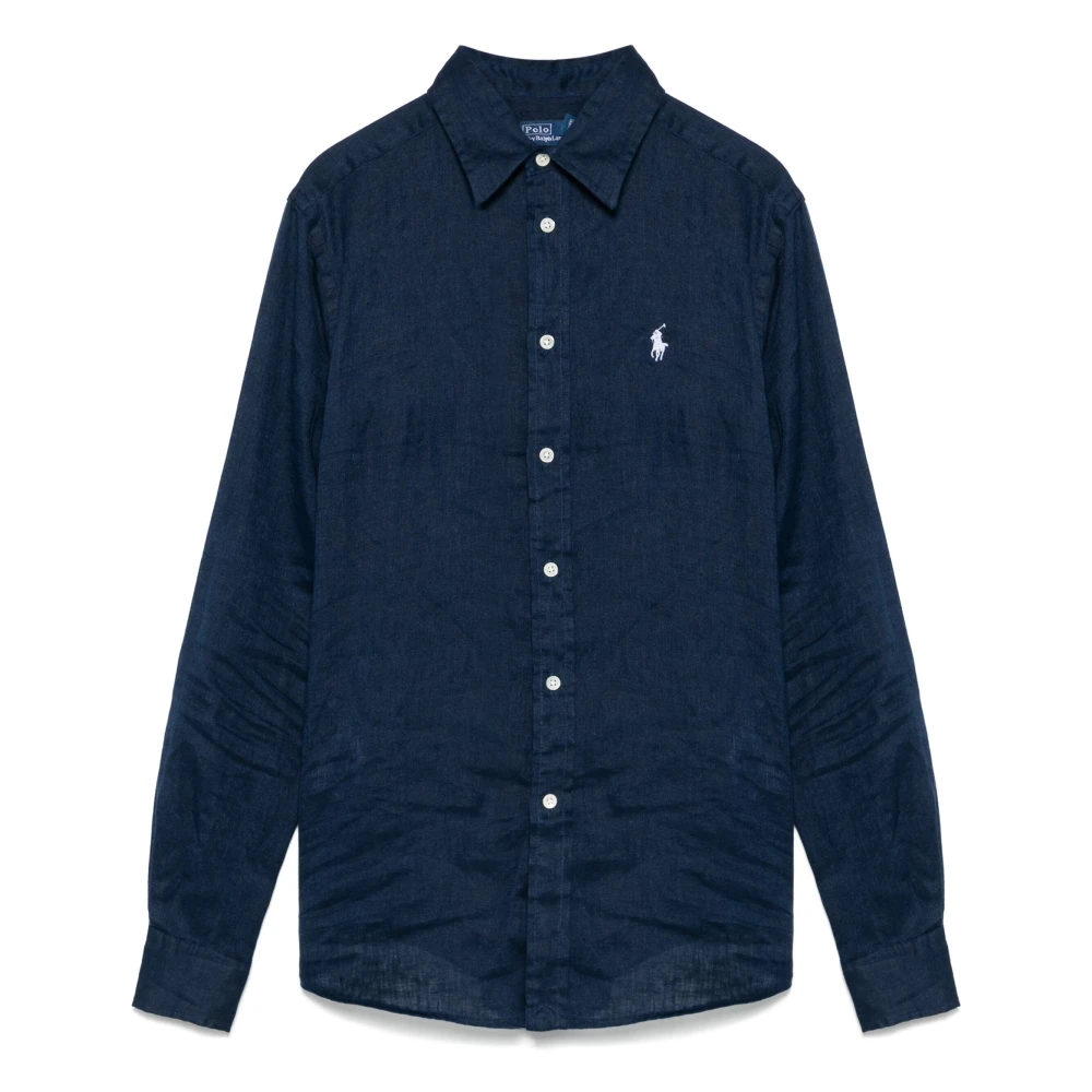 Polo Ralph Lauren Blauw linnen overhemd met geborduurde pony Blue Dames