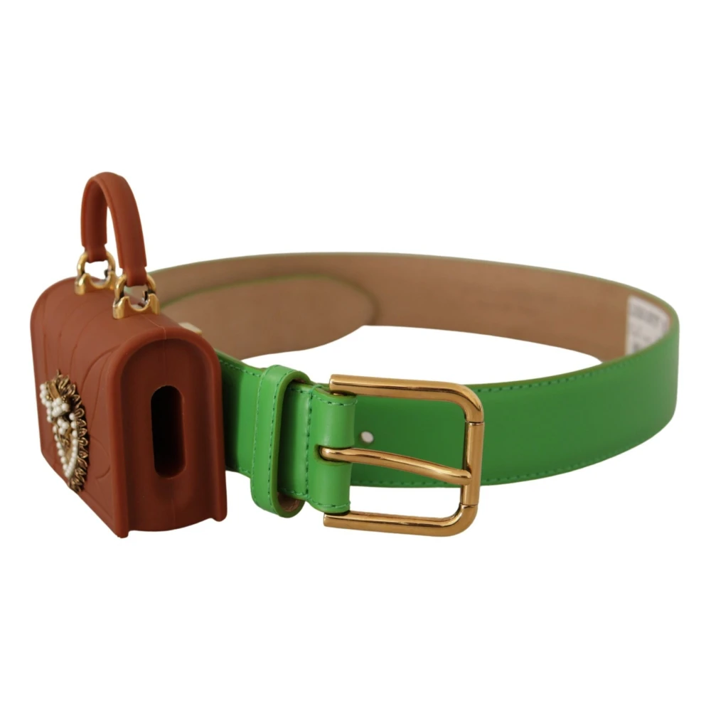 Dolce & Gabbana Women's Green Leather Devotion Heart Micro Bag Headphones Belt